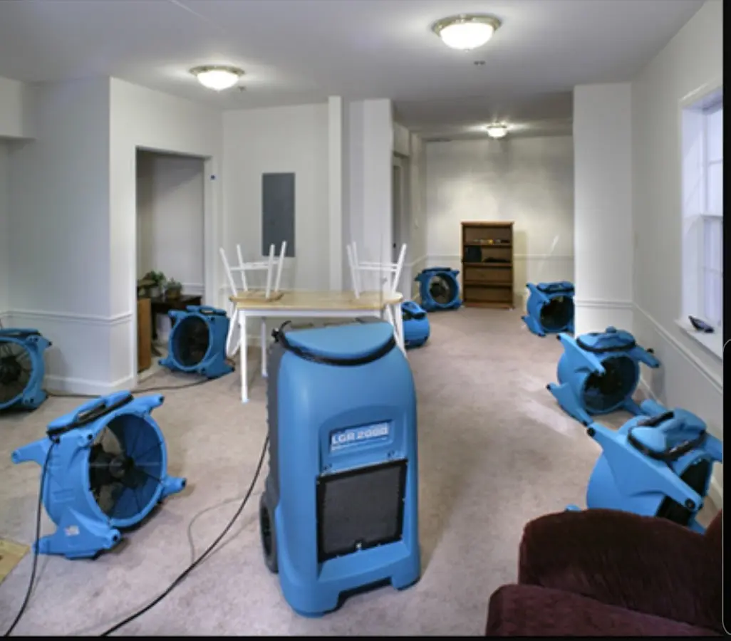Air movers and dehumidifier setup for Water Damage Restoration in Leawood