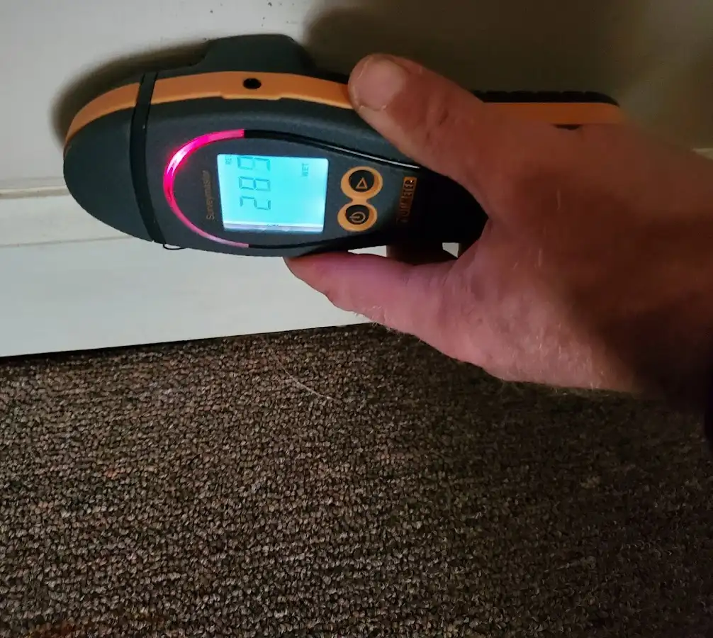Moisture detection at baseboard during Sewage Cleanup & Sanitation in Leawood